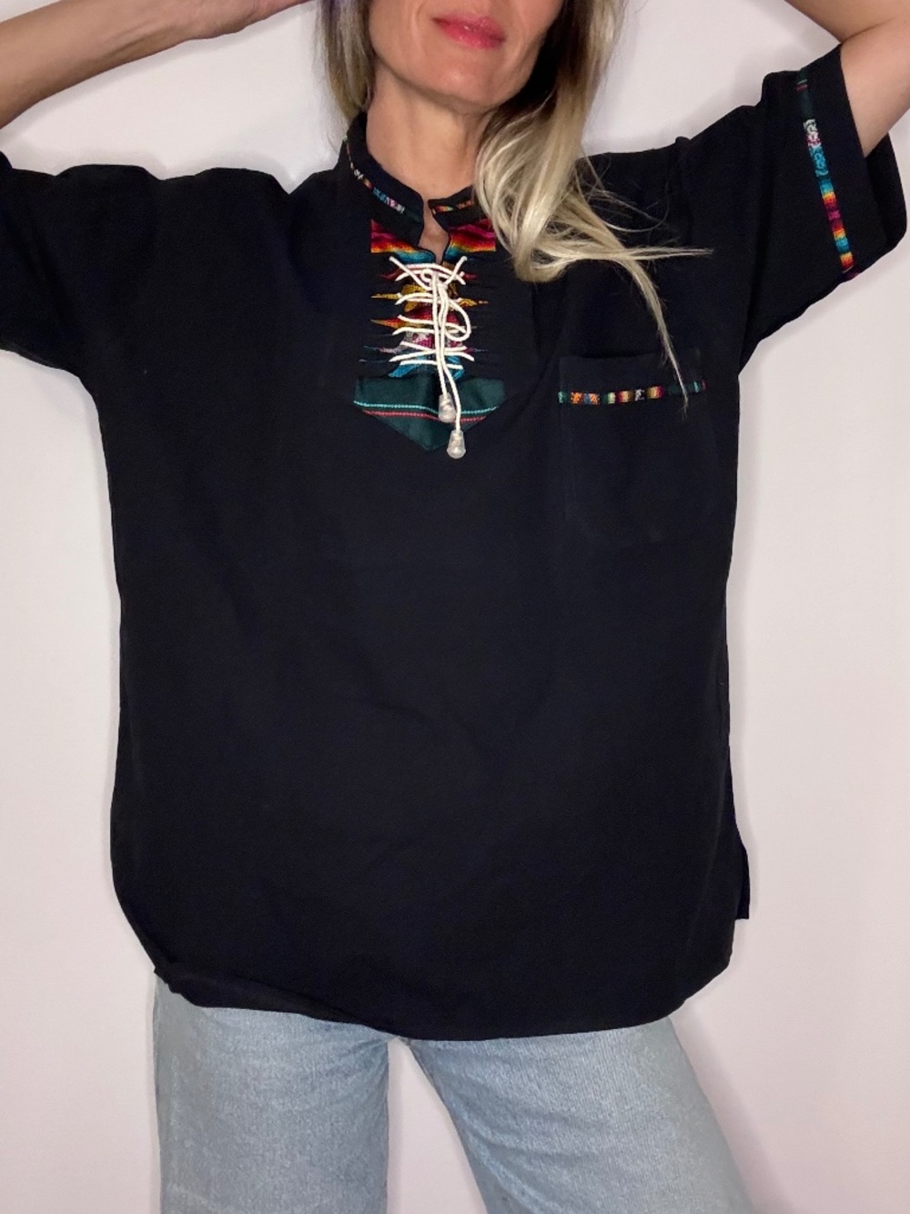 Vintage Tunic Bohemian Oversized Top Darl Navy